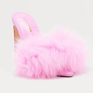 New in Box Pink Faux-Fur High Heel Slide